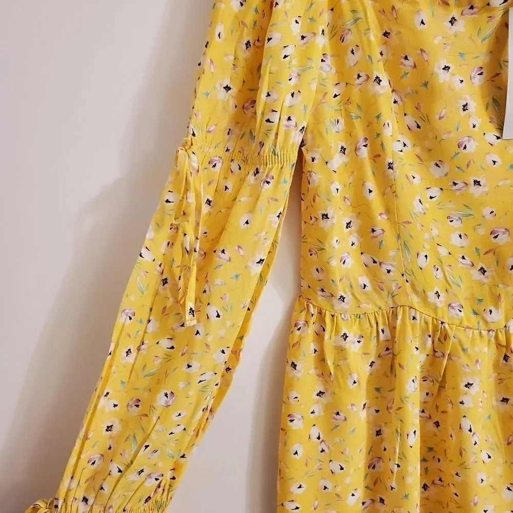 THE DROP - M Women's Yellow ruched back mini floral dress